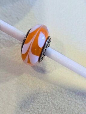 Pandora Murano Glass Charm – Orange & White Swirl (Retired)